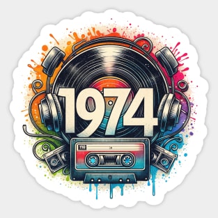 Born in 1974 Birthday Nostalgia: Vinyl record and cassette tapes, Born in '74 Sticker